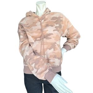 Fabletics Forever Fleece Brown & Tan Camo Print Pullover Hooded Sweatshirt XS
